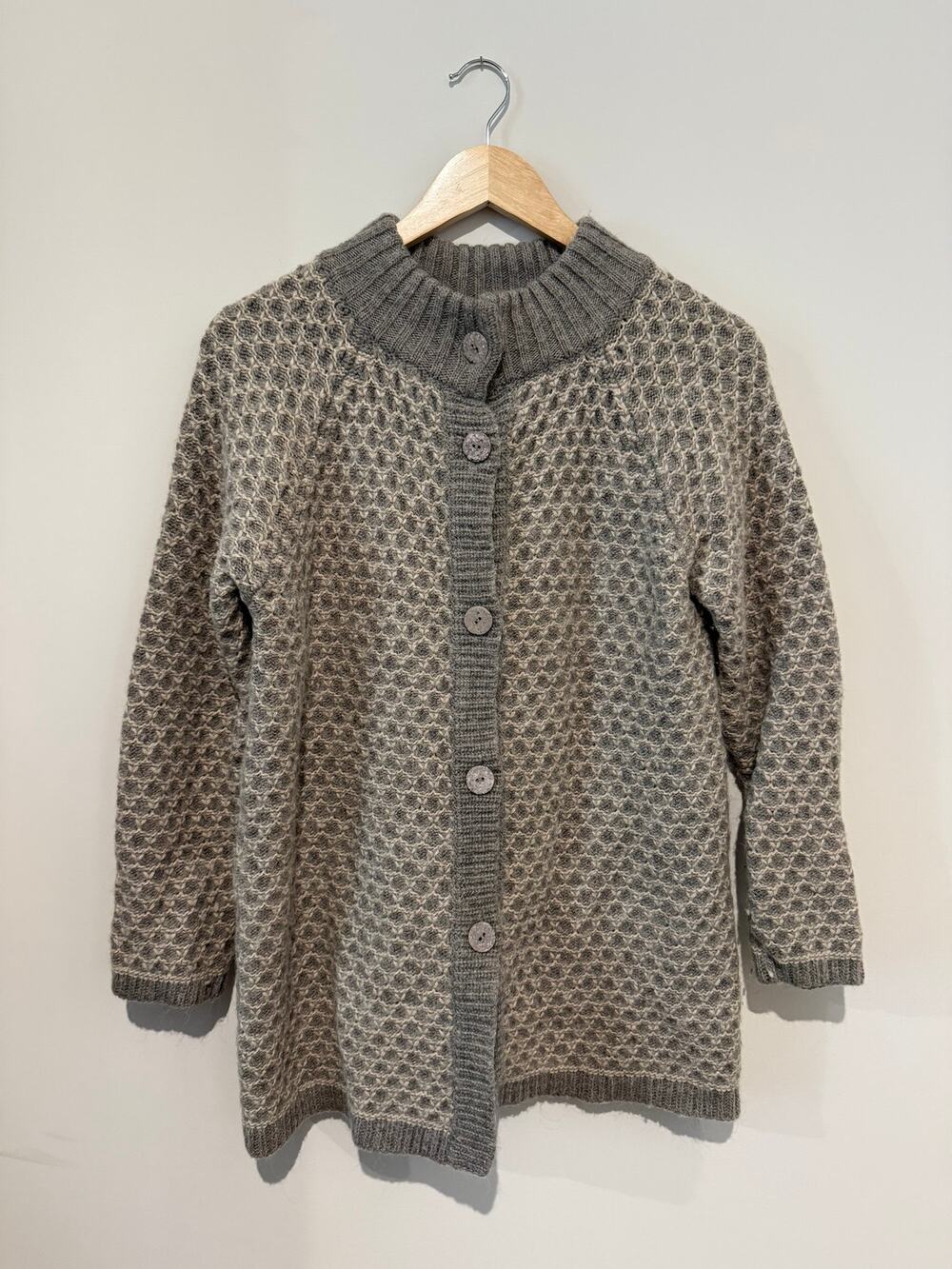 Elisabetta Collection Made in Italy Wool Blend Gray Beige Cardigan Sweater M